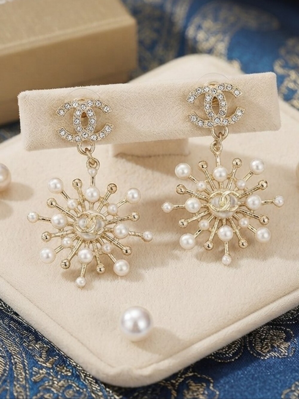 Modern Lux Gold & Pearl Fashion CC Sunburst Drop Earrings